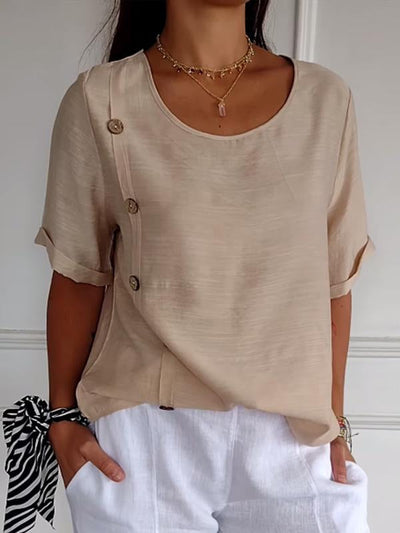 ARAI | Chemise décontractée pour femme avec motif de boutons, en coton et lin.
