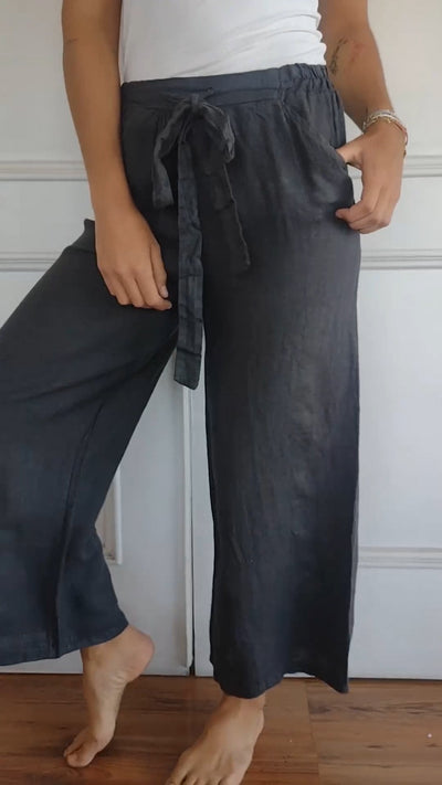 Pantalon Rayé en Coton et Lin