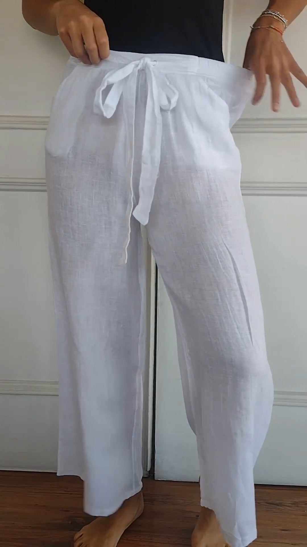 Pantalon Rayé en Coton et Lin