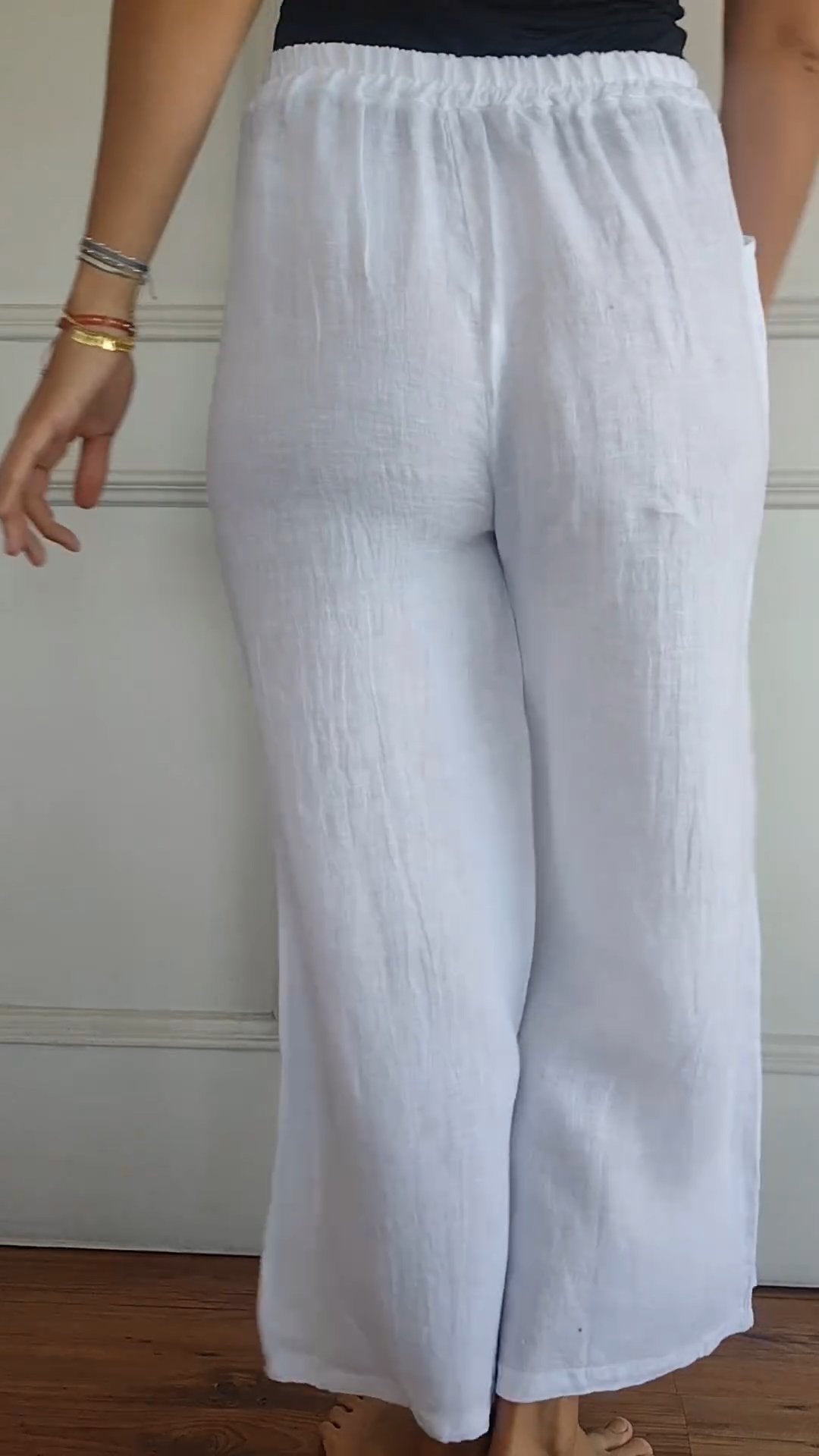 Pantalon Rayé en Coton et Lin