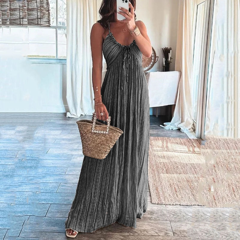 Sleeveless Print Tie Pleated Dress