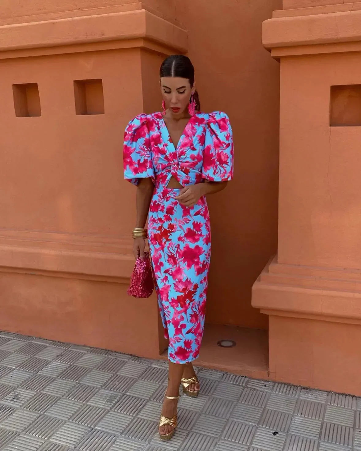 Simona™ | Robe Printanière à Manches Bouffantes