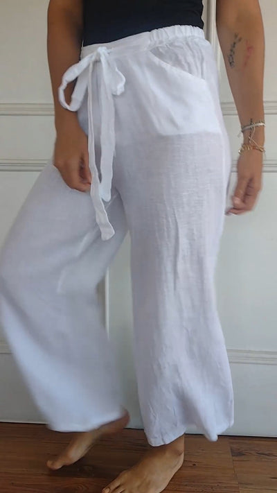 Pantalon Rayé en Coton et Lin