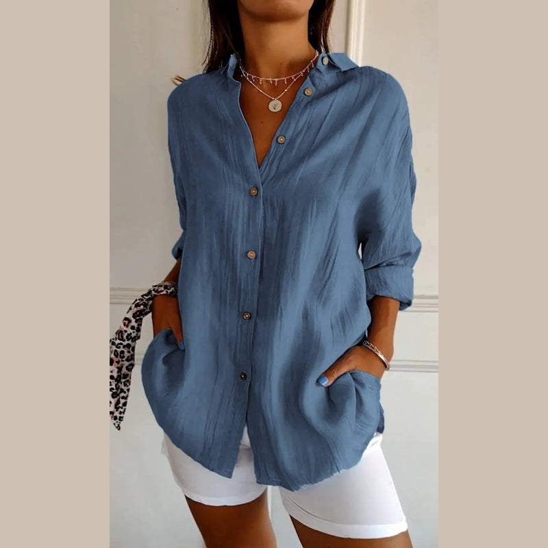 Chemise Classique Plissée Texturée à Revers