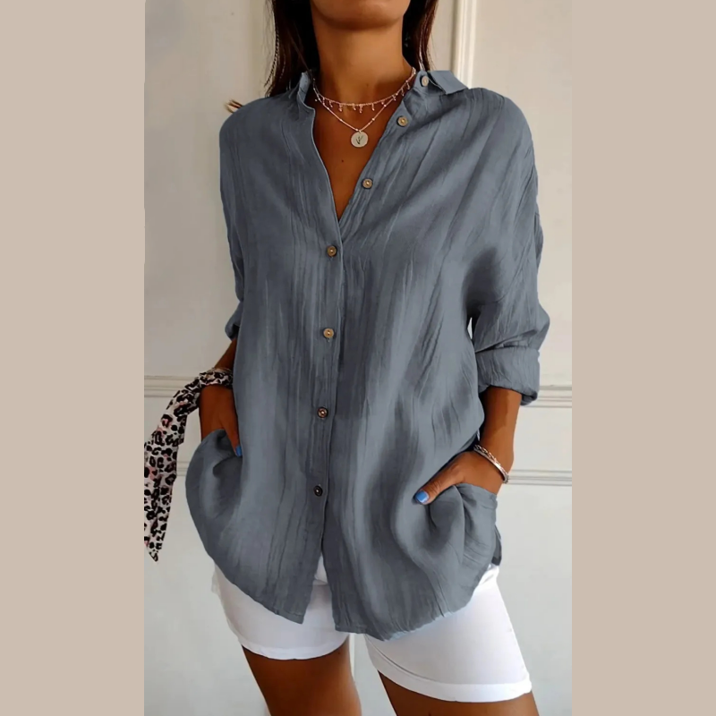 Chemise Classique Plissée Texturée à Revers