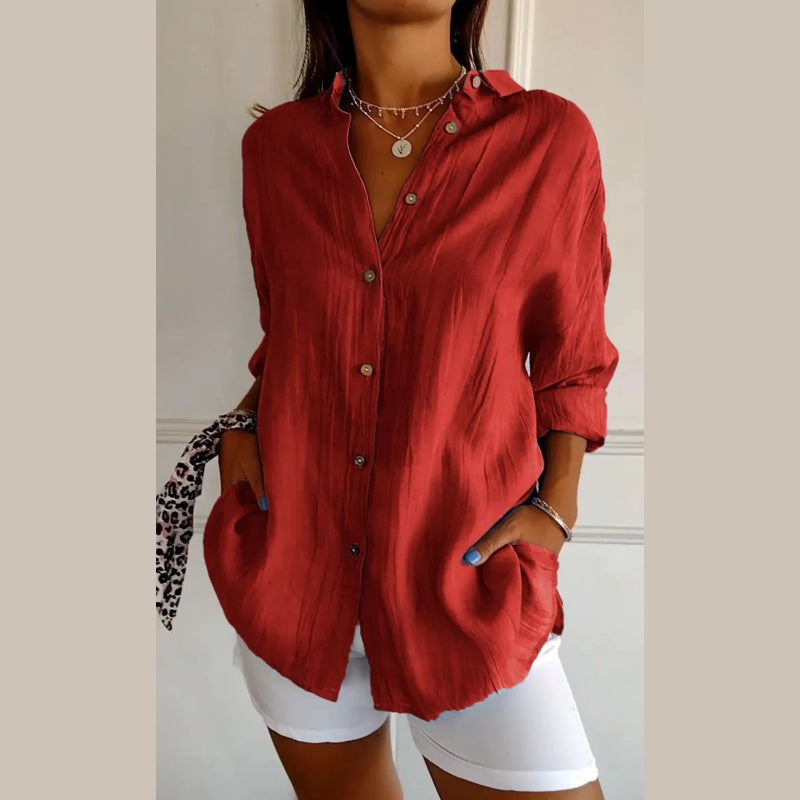 Chemise Classique Plissée Texturée à Revers