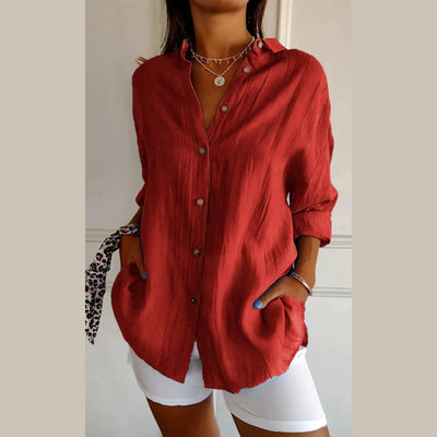 Chemise Classique Plissée Texturée à Revers