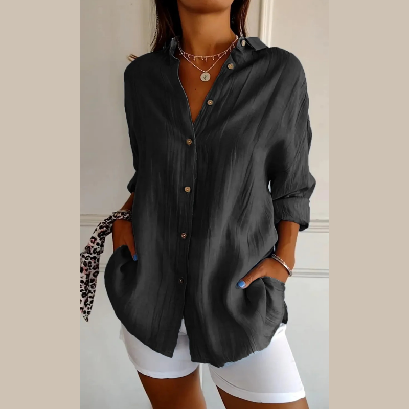Chemise Classique Plissée Texturée à Revers
