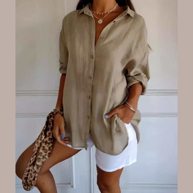 Chemise Classique Plissée Texturée à Revers